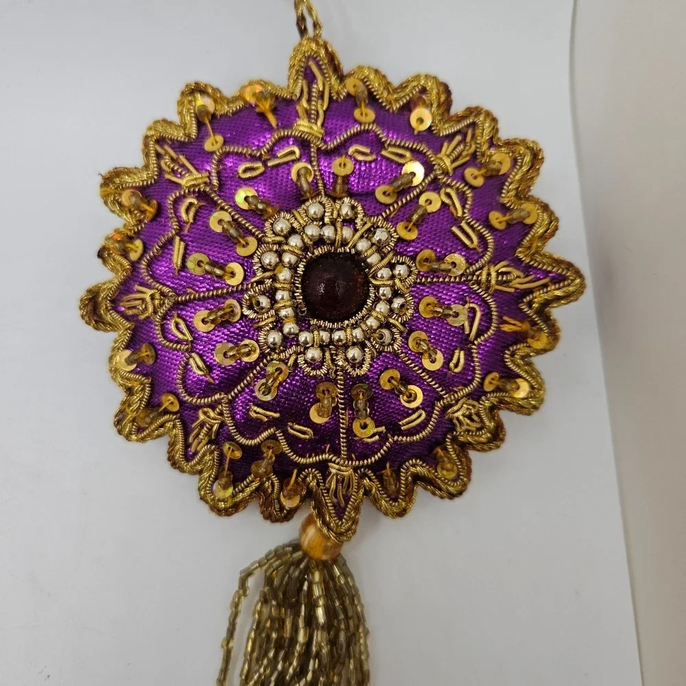 Vintage Purple & Gold Beaded‎ Tassel Ornaments Set of 2 Handmade Boho